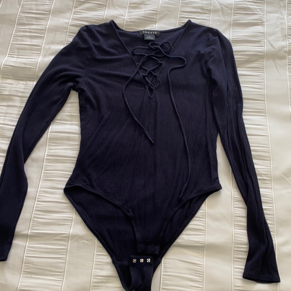 Trouve Navy Ribbed Bodysuit Xs